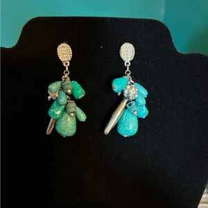 Blue and Silver Cluster Earrings with Turquoise Accents
